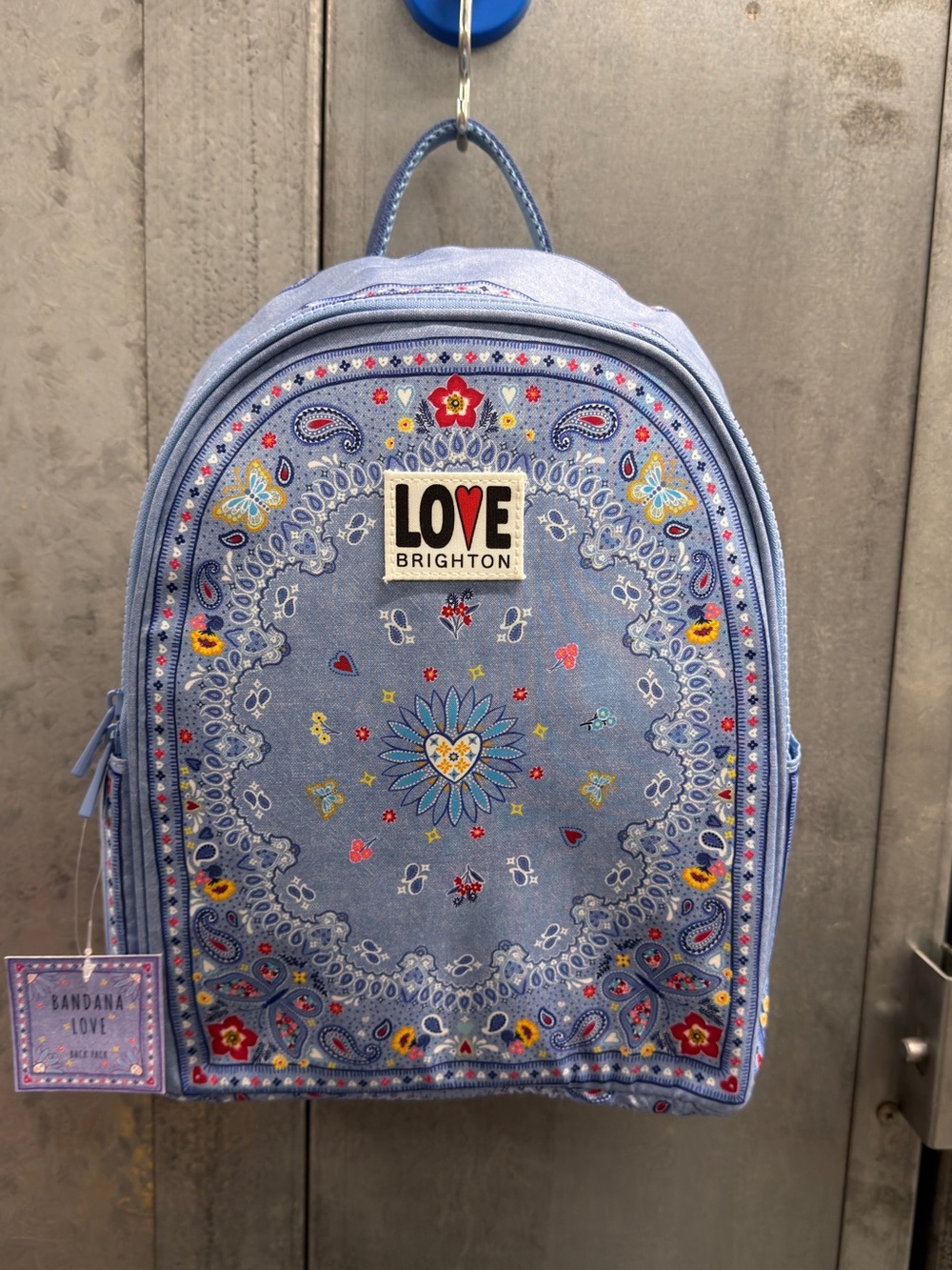 Brighton Blue Bandana-Print Kids Backpack with Colorful Motifs